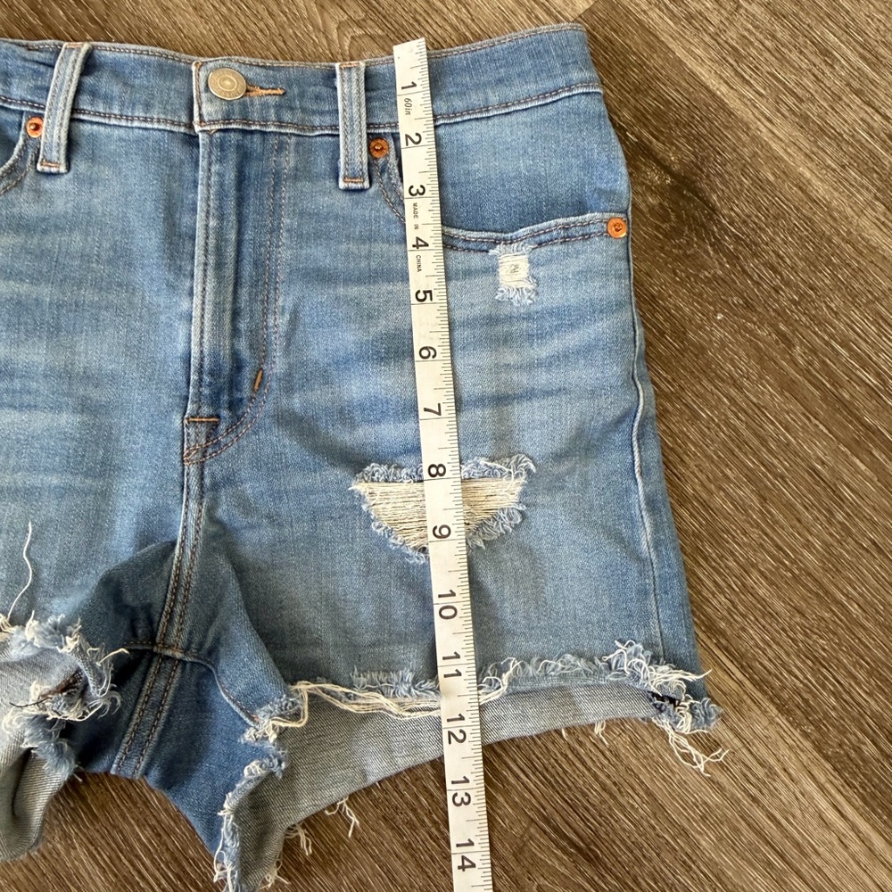 Levi's Light Blue Distressed High-Rise Denim Shorts - Picture 3 of 6